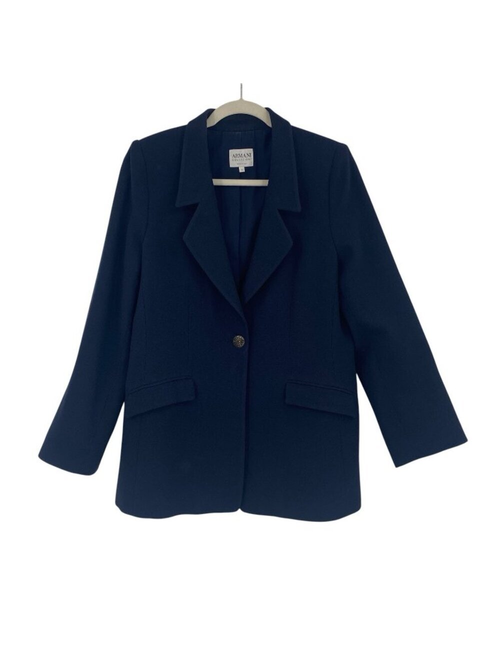 ARMANI COLLEZIONI Womens US 12 Blue 100% Wool One Button Blazer Career Old Money